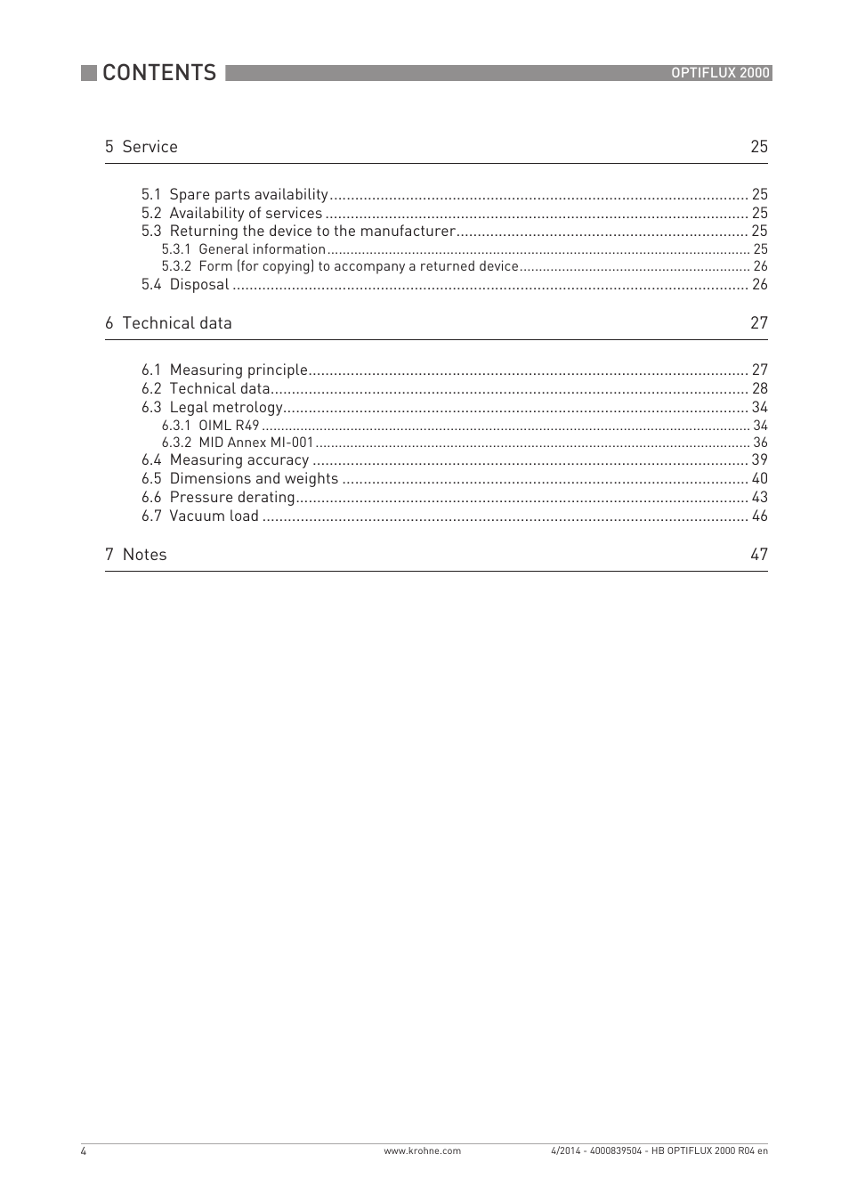 KROHNE OPTIFLUX 2000 EN User Manual | Page 4 / 48