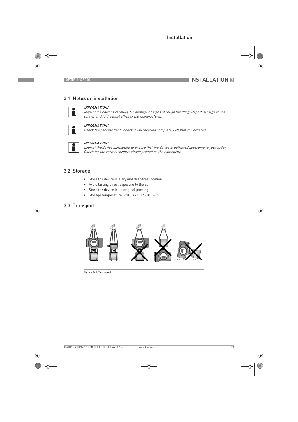 Installation | KROHNE OPTIFLUX 5000 Sandwich EN User Manual | Page 11 / 36