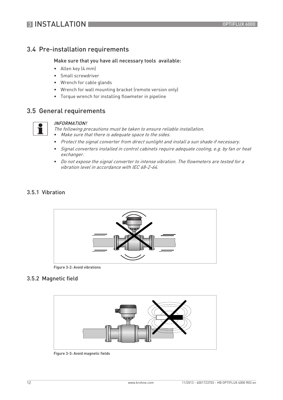 Installation, 4 pre-installation requirements, 5 general requirements | KROHNE OPTIFLUX 6000 EN User Manual | Page 12 / 40