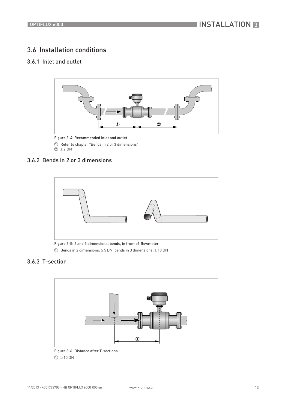 Installation, 6 installation conditions | KROHNE OPTIFLUX 6000 EN User Manual | Page 13 / 40