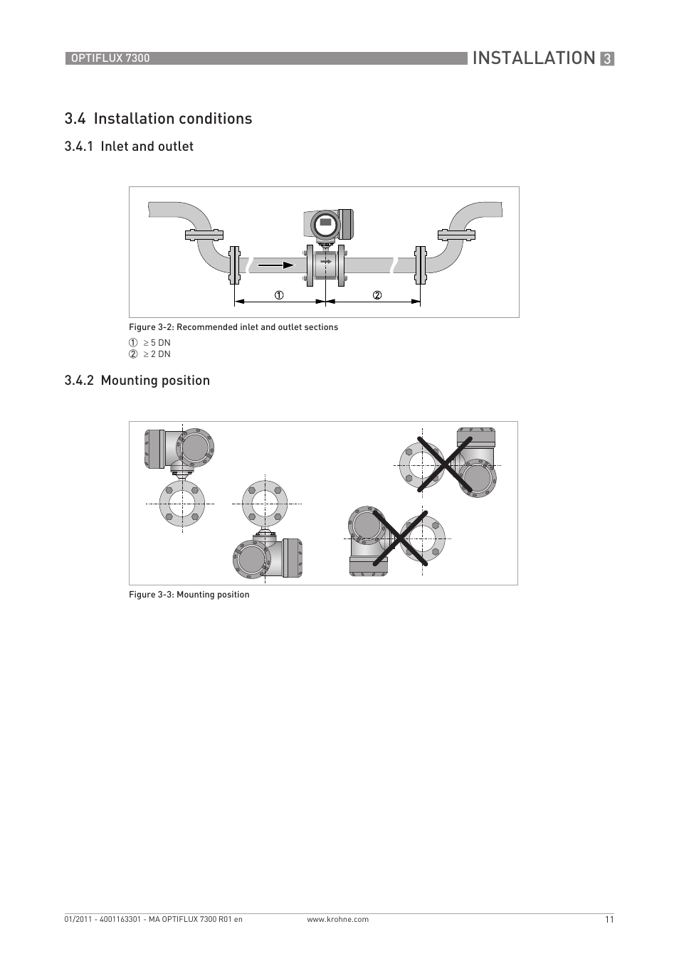 Installation, 4 installation conditions | KROHNE OPTIFLUX 7300 EN User Manual | Page 11 / 40