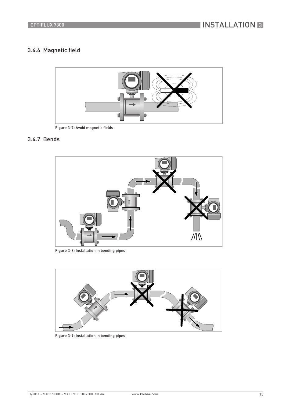 Installation, 6 magnetic field 3.4.7 bends | KROHNE OPTIFLUX 7300 EN User Manual | Page 13 / 40
