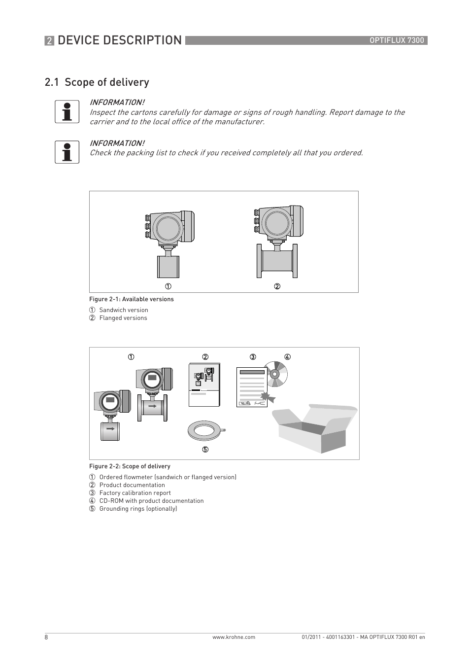 Device description, 1 scope of delivery | KROHNE OPTIFLUX 7300 EN User Manual | Page 8 / 40