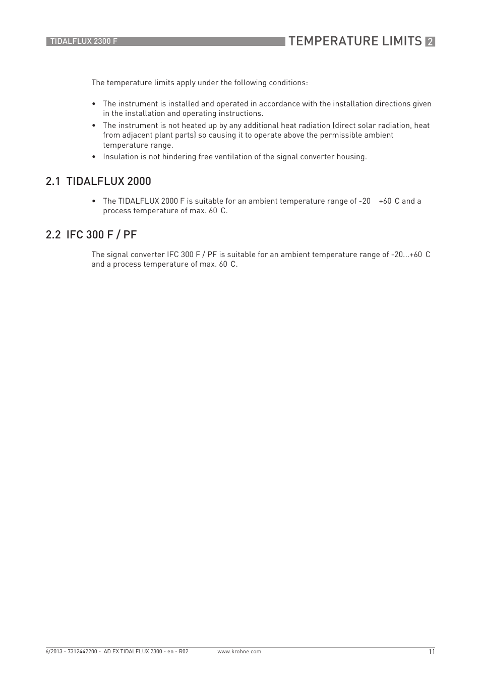 Temperature limits, 2 ifc 300 f / pf | KROHNE TIDALFLUX 2300 F Ex EN User Manual | Page 11 / 24