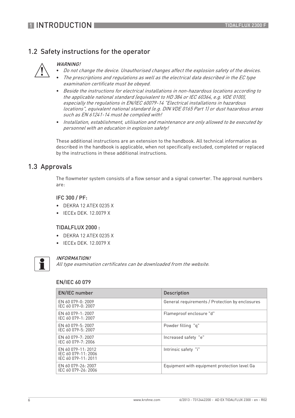 Introduction, 2 safety instructions for the operator, 3 approvals | KROHNE TIDALFLUX 2300 F Ex EN User Manual | Page 6 / 24