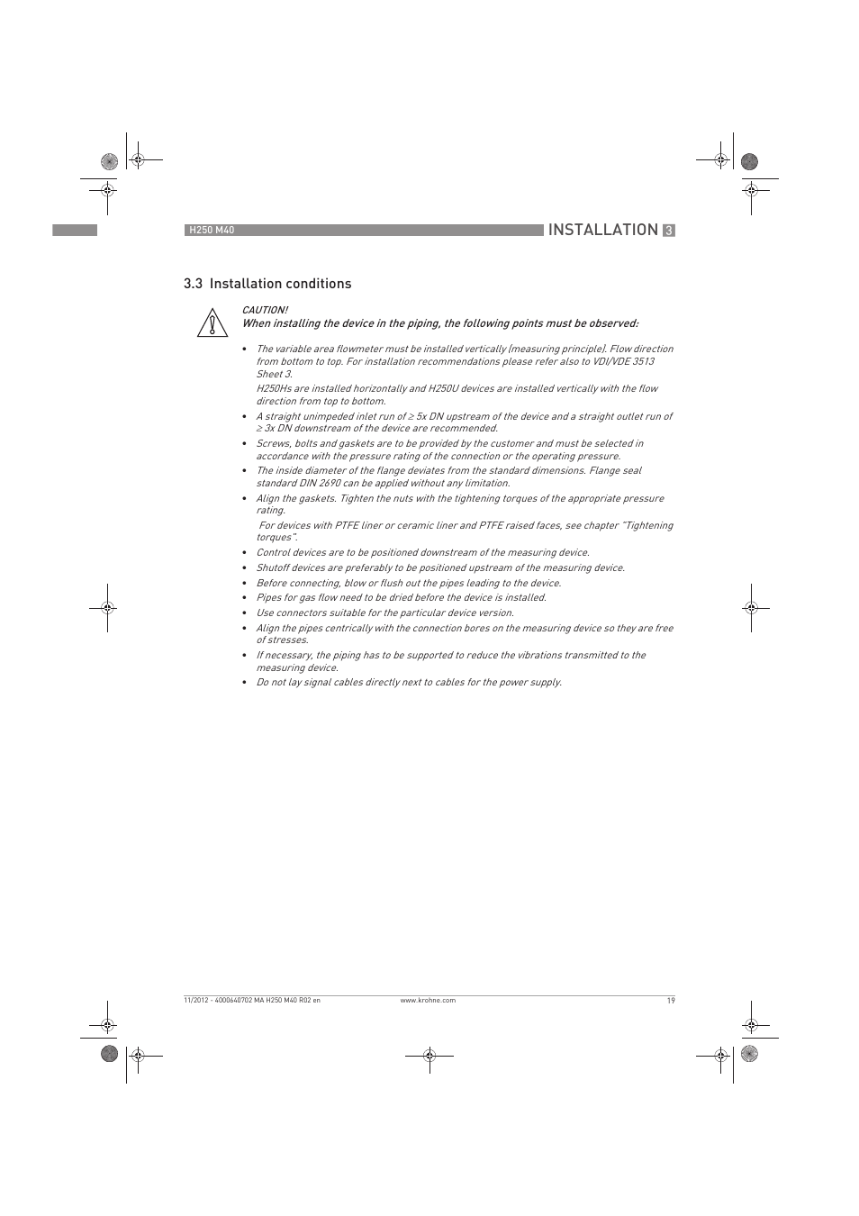 Installation, 3 installation conditions | KROHNE H250 M40 EN User Manual | Page 19 / 80
