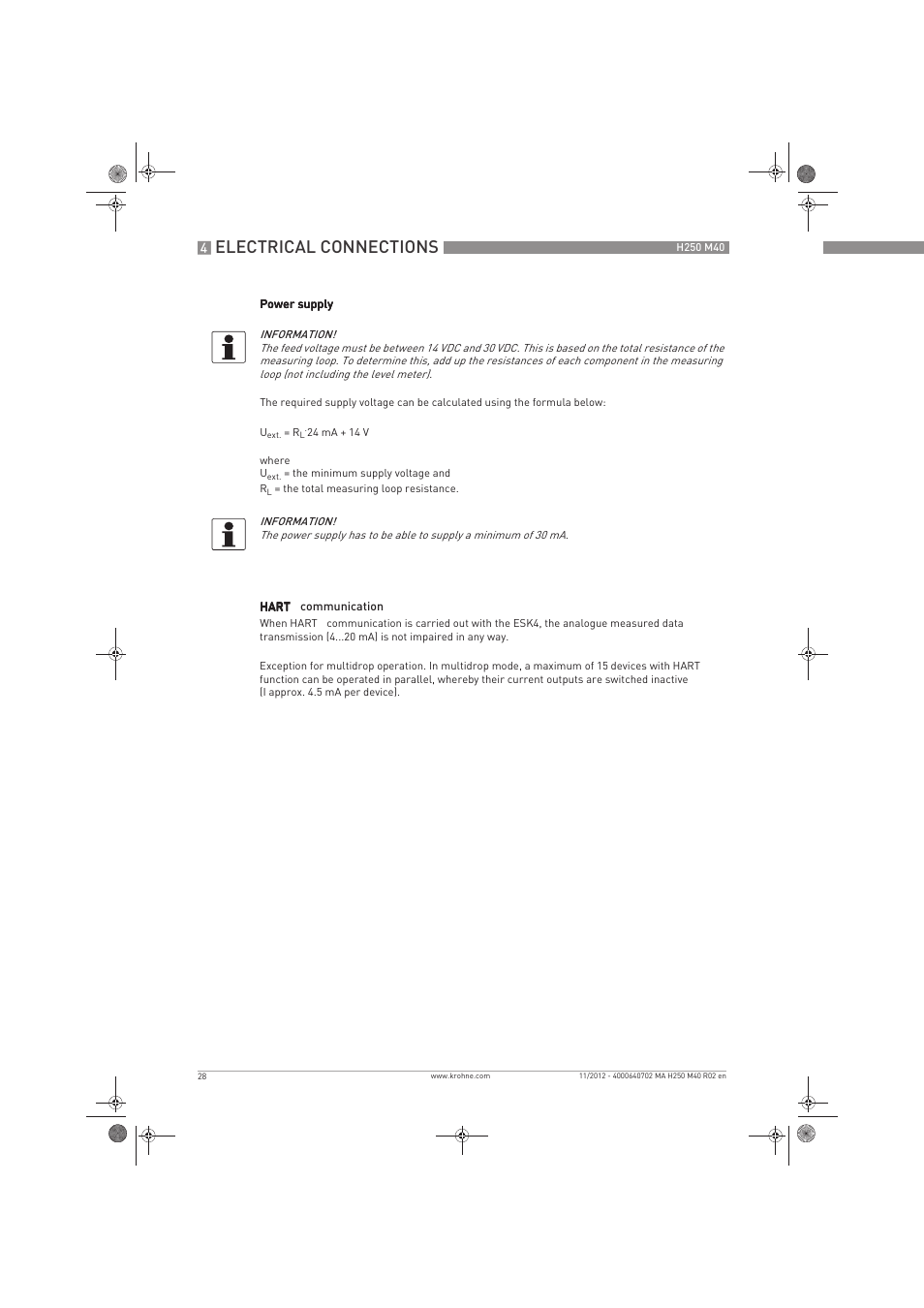Electrical connections | KROHNE H250 M40 EN User Manual | Page 28 / 80