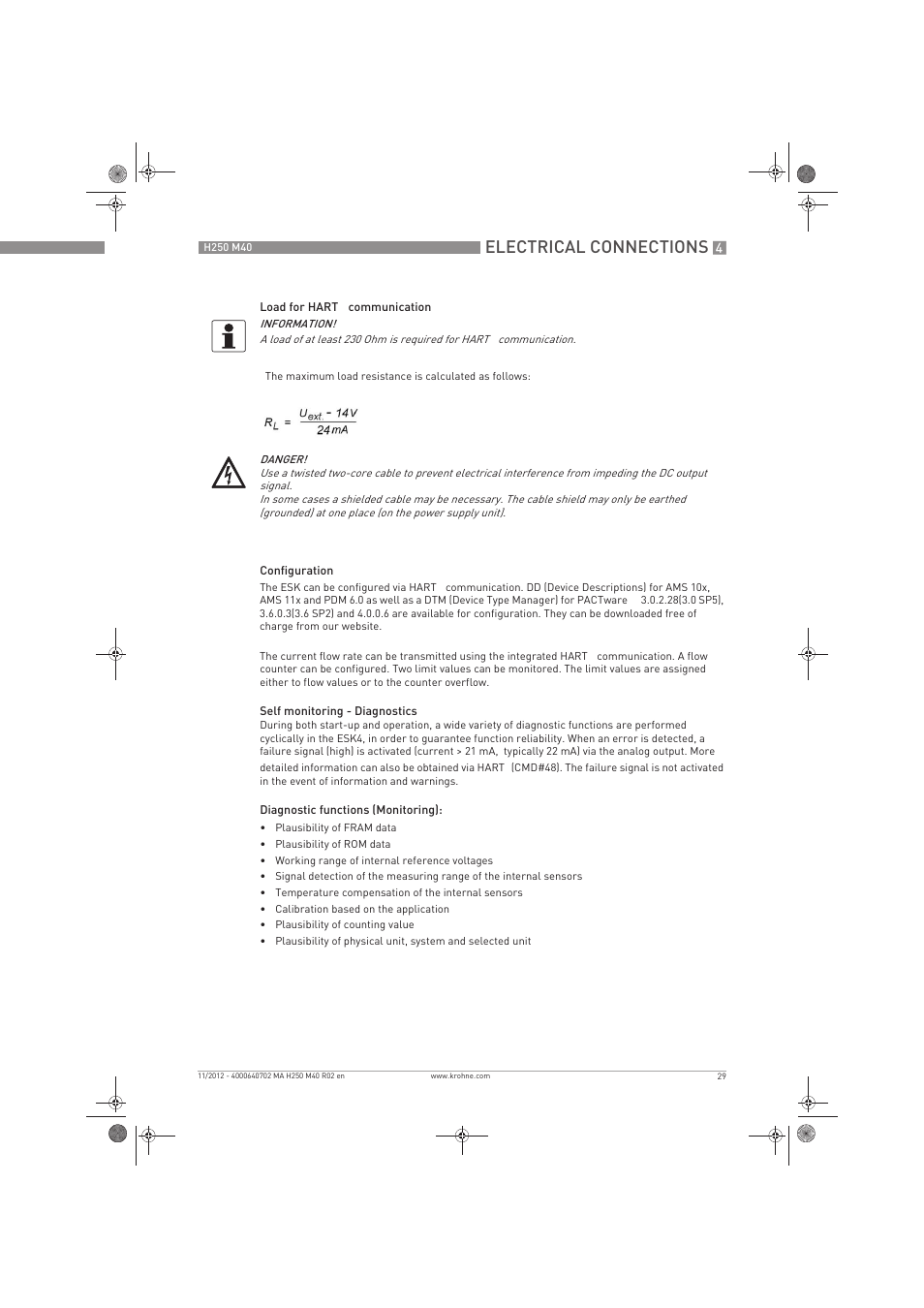 Electrical connections | KROHNE H250 M40 EN User Manual | Page 29 / 80