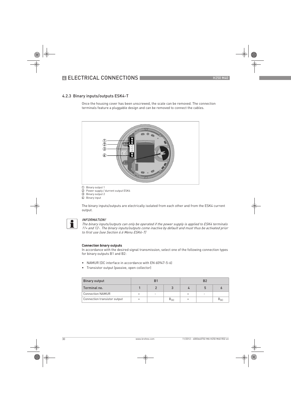 Electrical connections | KROHNE H250 M40 EN User Manual | Page 30 / 80