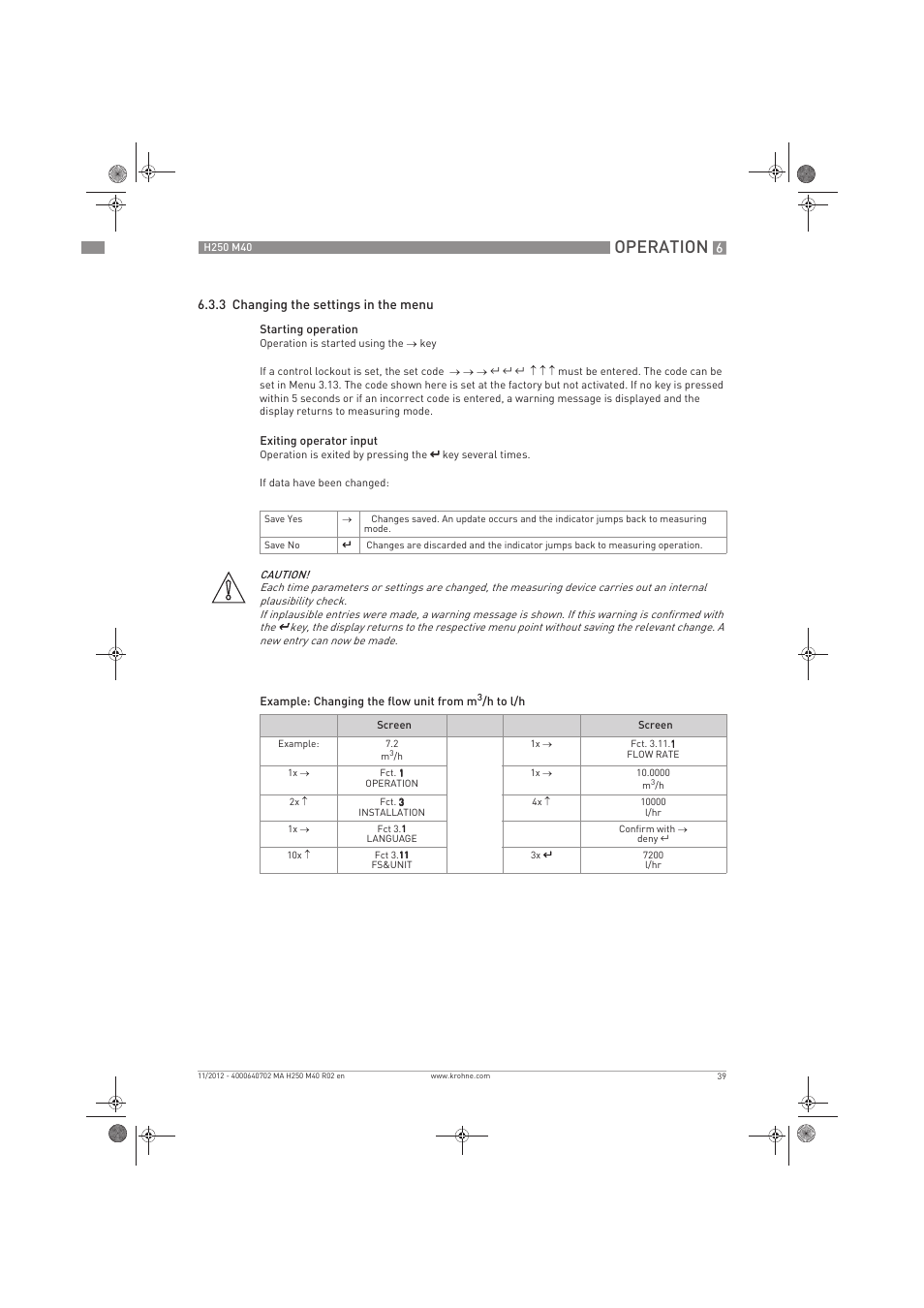Operation | KROHNE H250 M40 EN User Manual | Page 39 / 80
