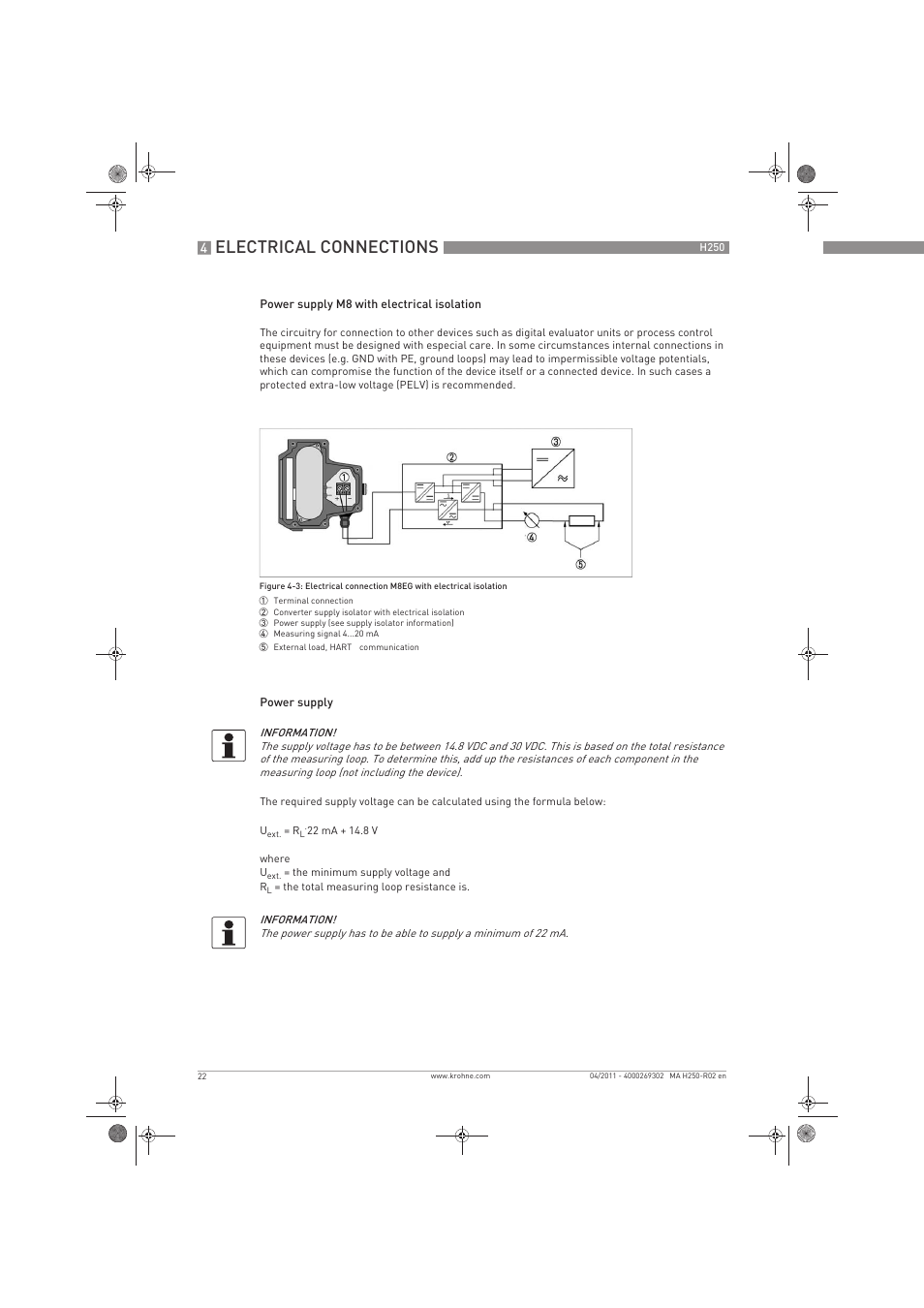 Electrical connections | KROHNE H250 M8-M9-M10 EN User Manual | Page 22 / 88