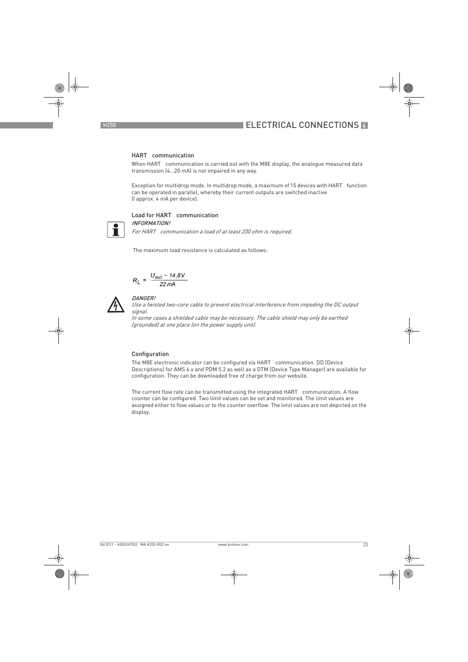 Electrical connections | KROHNE H250 M8-M9-M10 EN User Manual | Page 23 / 88