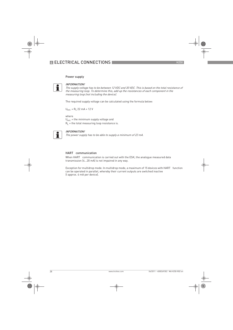 Electrical connections | KROHNE H250 M8-M9-M10 EN User Manual | Page 28 / 88