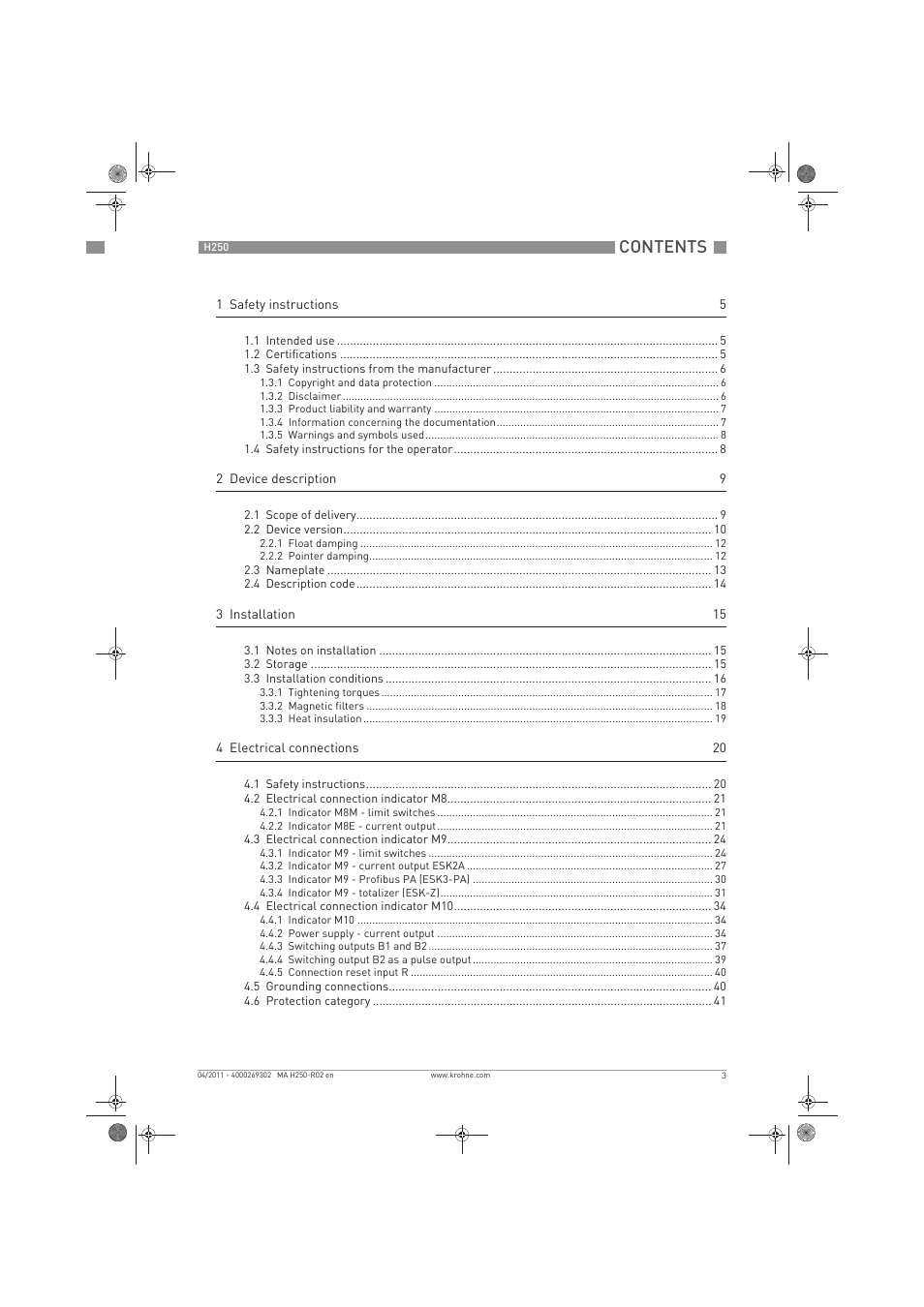KROHNE H250 M8-M9-M10 EN User Manual | Page 3 / 88
