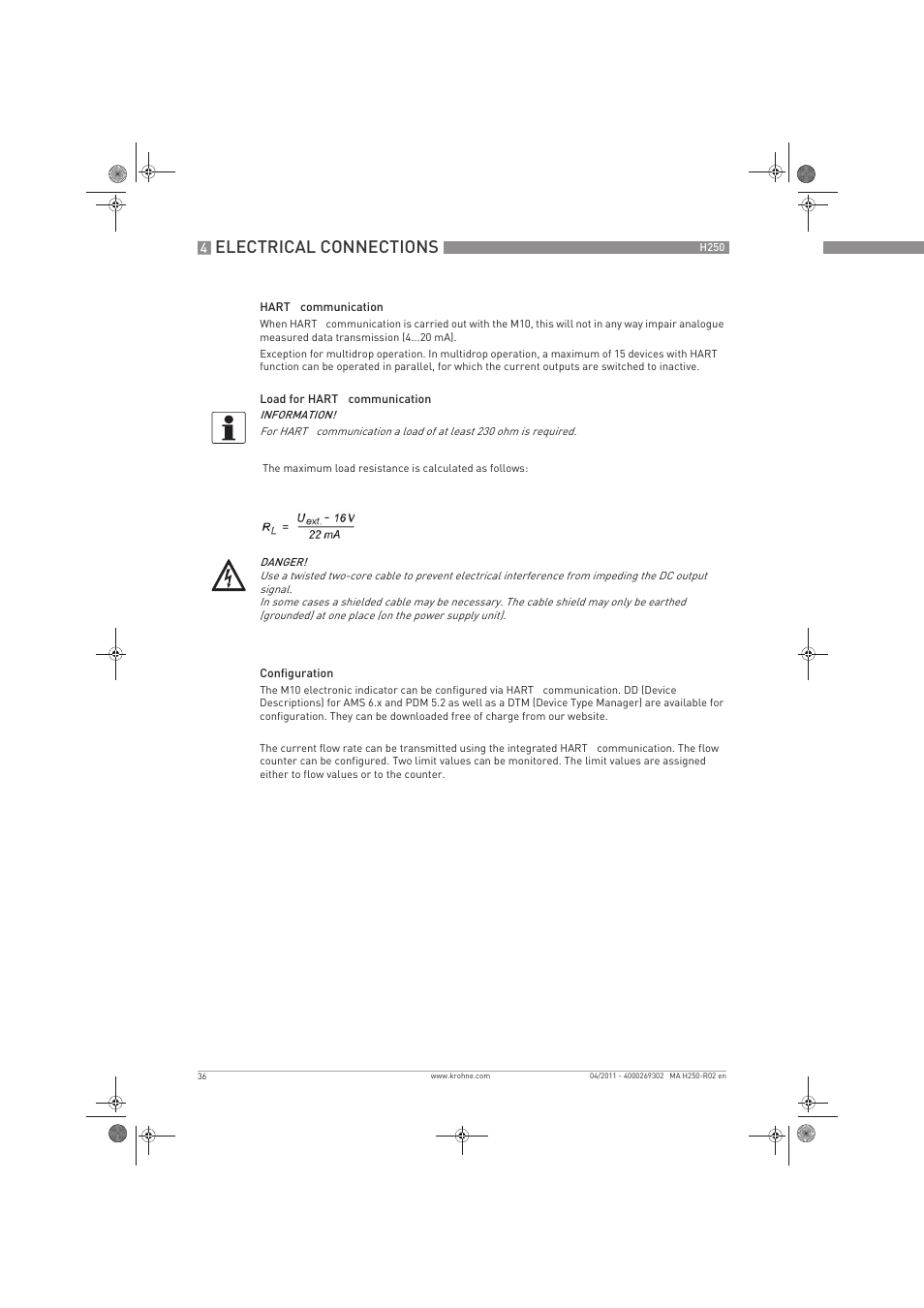 Electrical connections | KROHNE H250 M8-M9-M10 EN User Manual | Page 36 / 88