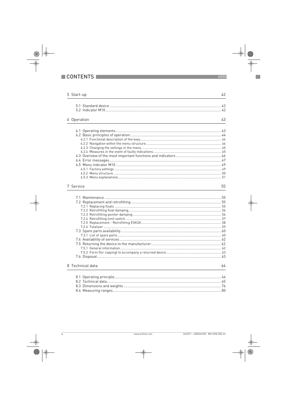 KROHNE H250 M8-M9-M10 EN User Manual | Page 4 / 88