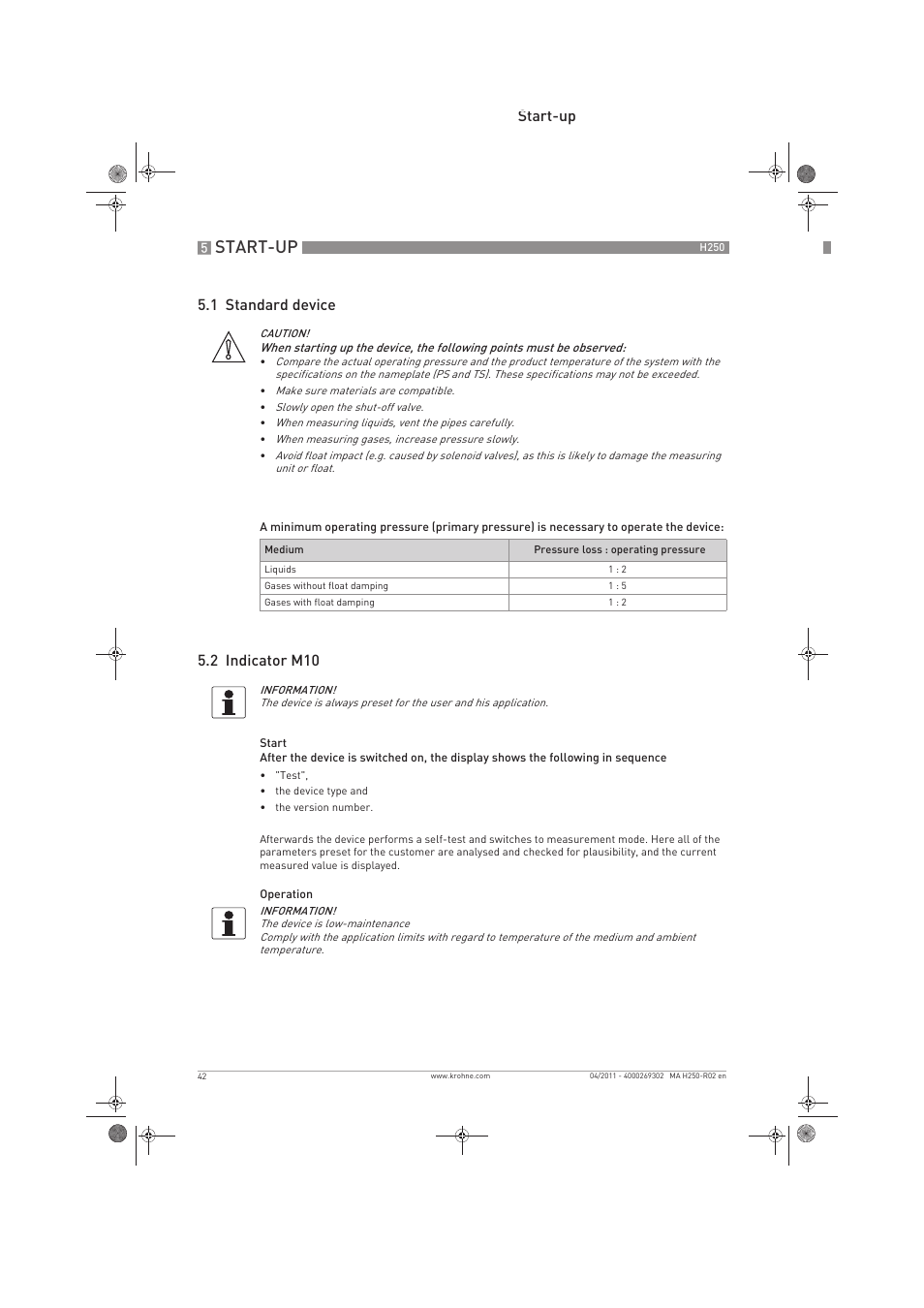 Start-up, Start-up 5.1 standard device, 2 indicator m10 | KROHNE H250 M8-M9-M10 EN User Manual | Page 42 / 88