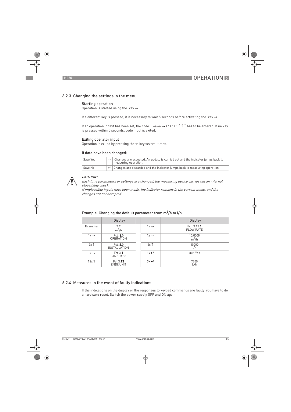 Operation | KROHNE H250 M8-M9-M10 EN User Manual | Page 45 / 88