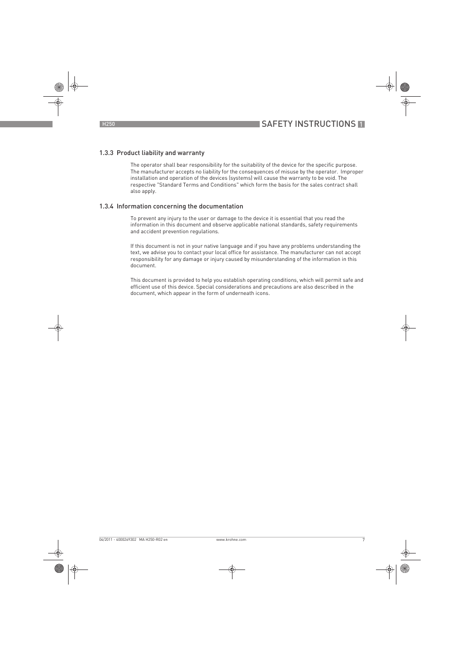 Safety instructions | KROHNE H250 M8-M9-M10 EN User Manual | Page 7 / 88