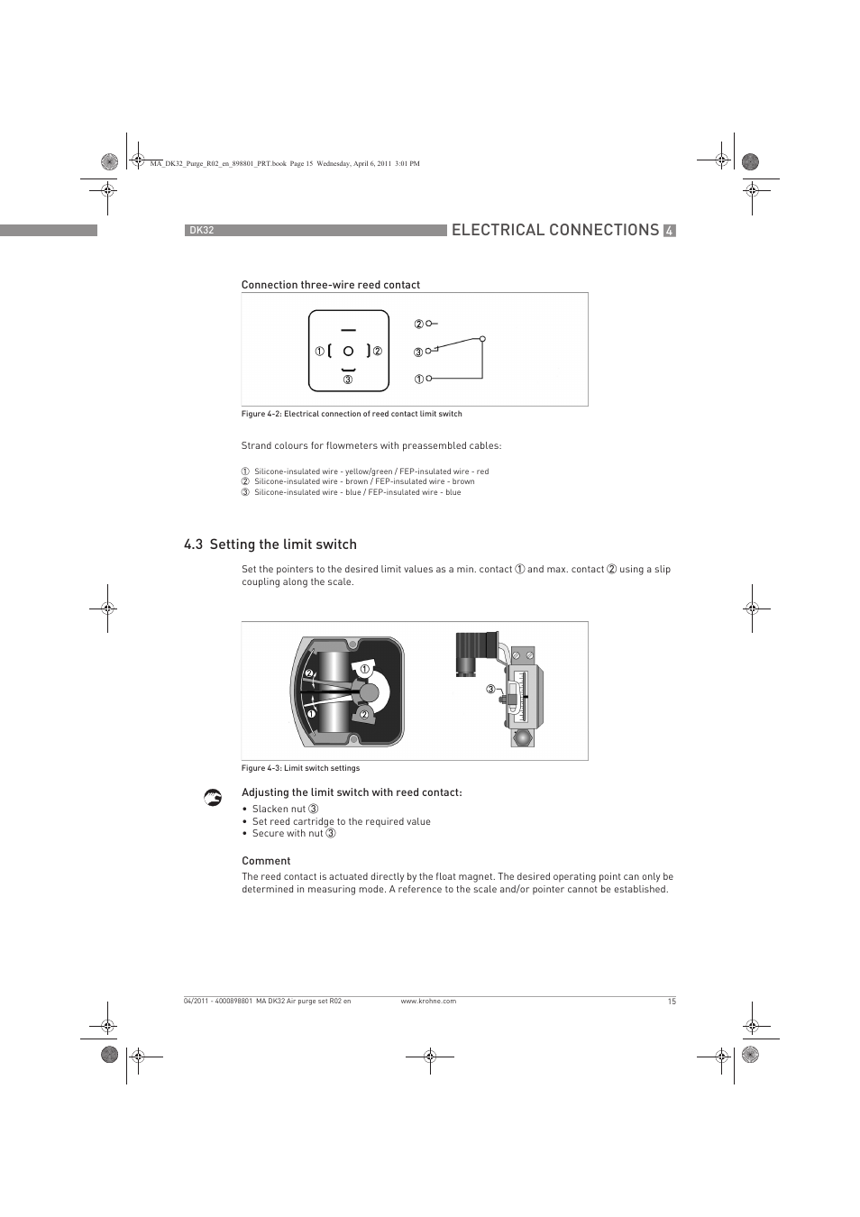 Electrical connections, 3 setting the limit switch | KROHNE DK 32 Purge EN User Manual | Page 15 / 32