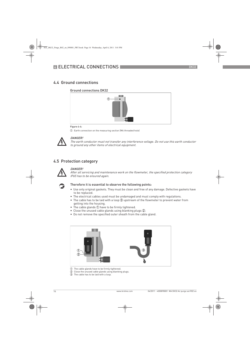 Electrical connections, 4 ground connections 4.5 protection category | KROHNE DK 32 Purge EN User Manual | Page 16 / 32