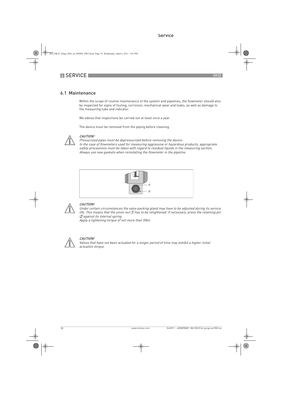 Service, Service 6.1 maintenance | KROHNE DK 32 Purge EN User Manual | Page 18 / 32