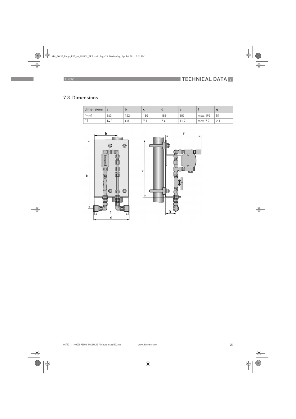 Technical data, 3 dimensions | KROHNE DK 32 Purge EN User Manual | Page 25 / 32
