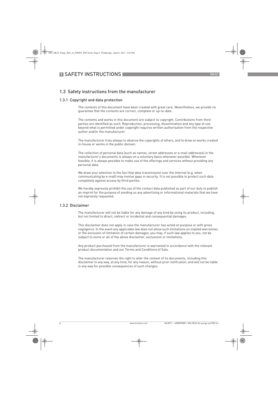 Safety instructions, 3 safety instructions from the manufacturer | KROHNE DK 32 Purge EN User Manual | Page 6 / 32