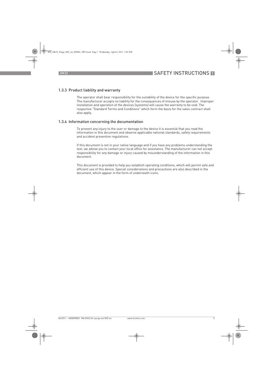 Safety instructions | KROHNE DK 32 Purge EN User Manual | Page 7 / 32