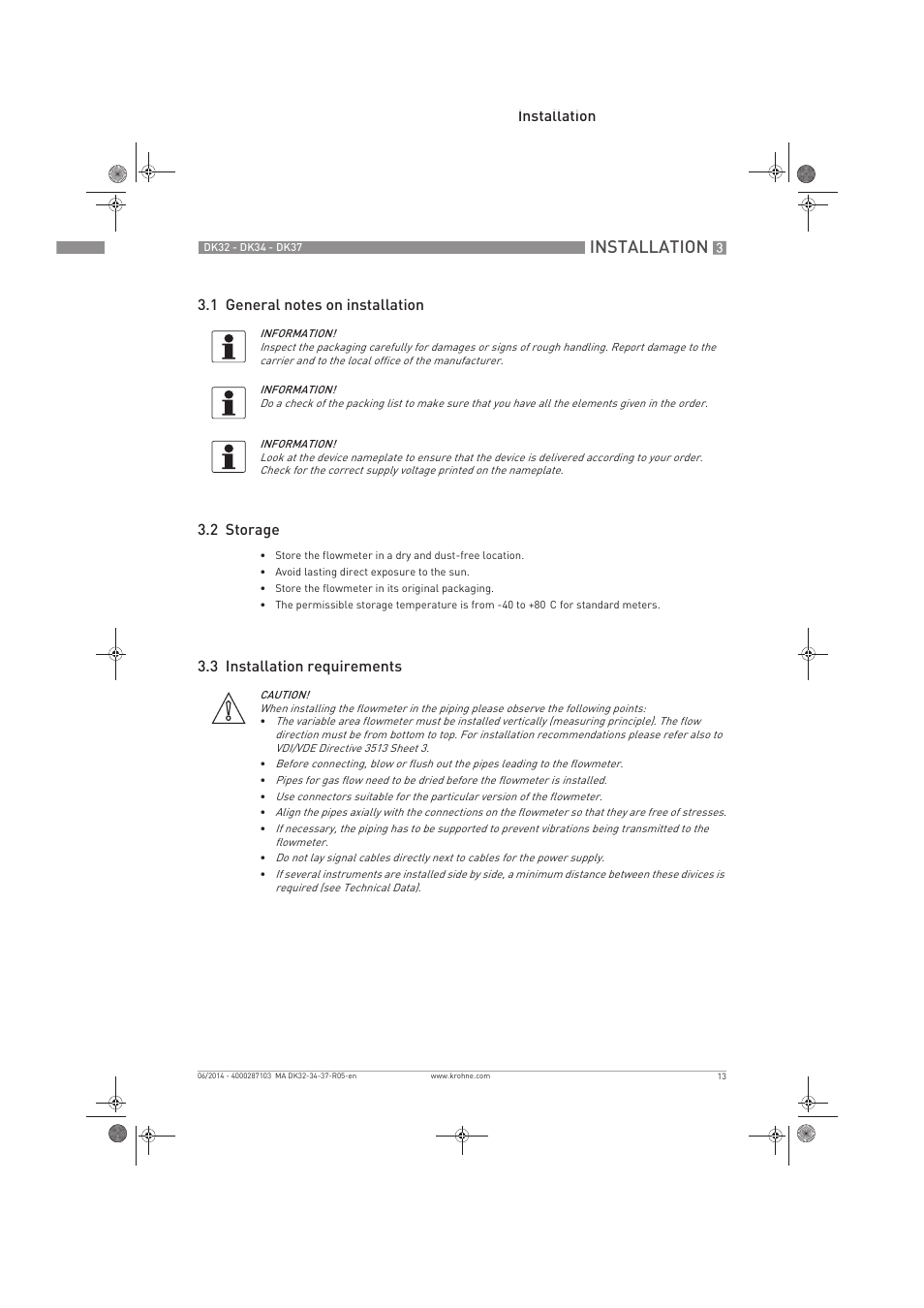 Installation, 3 installation requirements | KROHNE DK 32-DK 34-DK 37 EN User Manual | Page 13 / 40