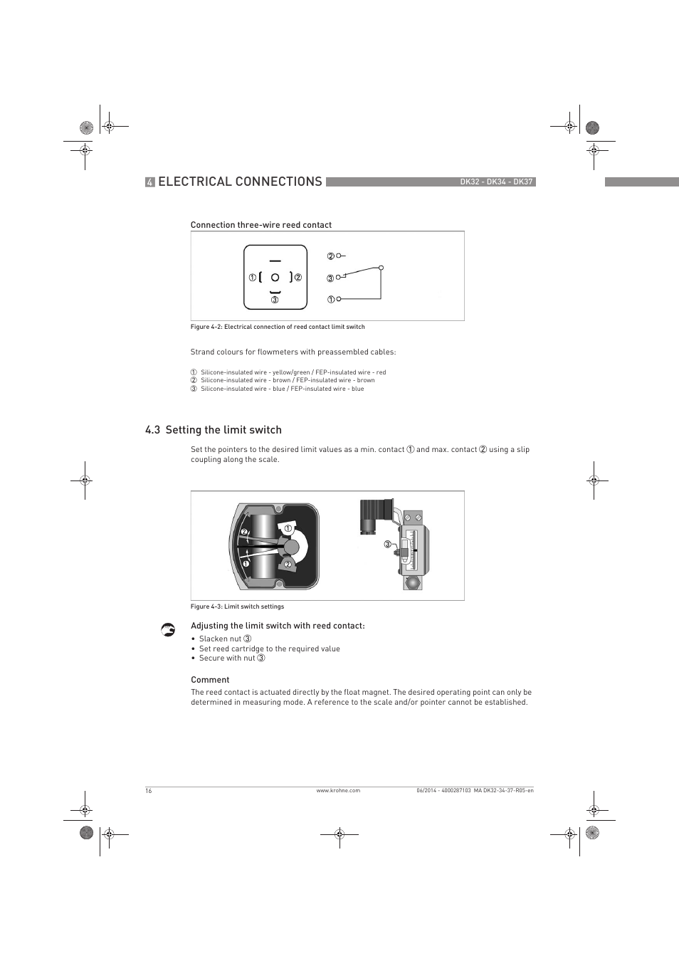 Electrical connections, 3 setting the limit switch | KROHNE DK 32-DK 34-DK 37 EN User Manual | Page 16 / 40