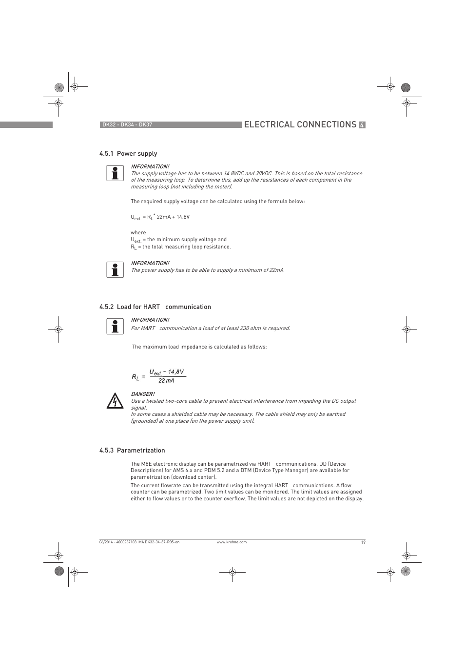 Electrical connections | KROHNE DK 32-DK 34-DK 37 EN User Manual | Page 19 / 40