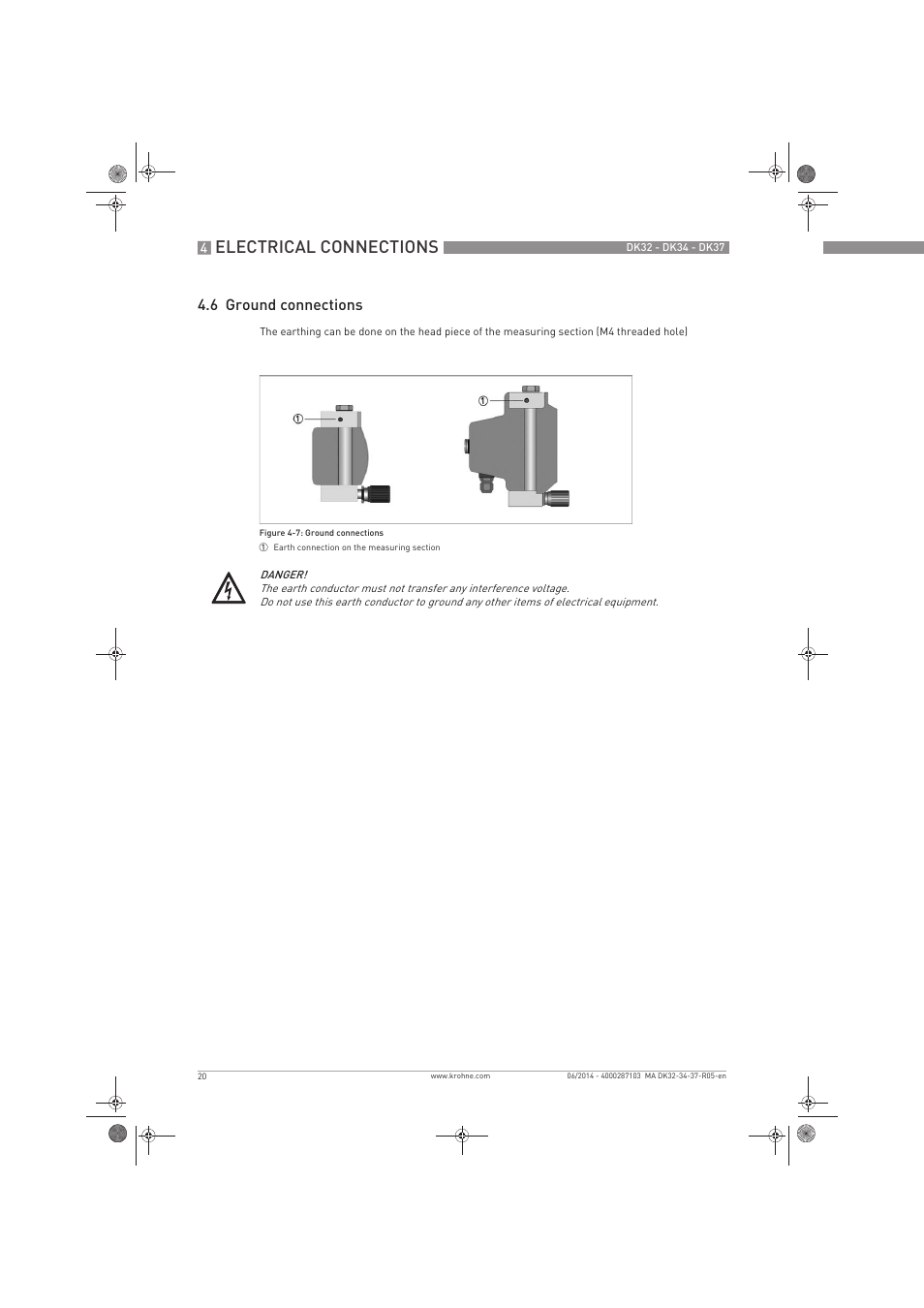 Electrical connections, 6 ground connections | KROHNE DK 32-DK 34-DK 37 EN User Manual | Page 20 / 40