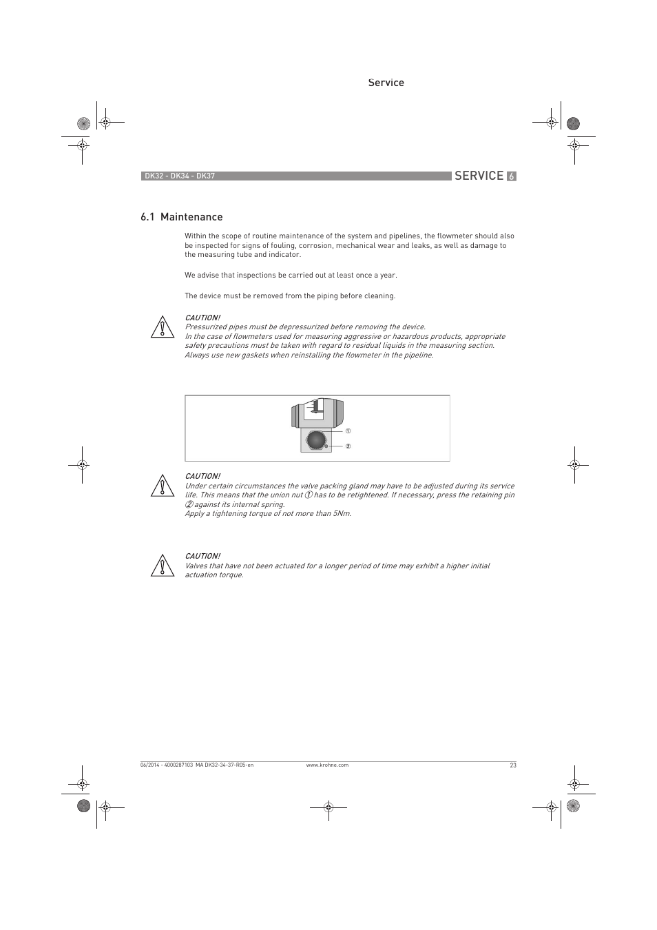 Service, Service 6.1 maintenance | KROHNE DK 32-DK 34-DK 37 EN User Manual | Page 23 / 40