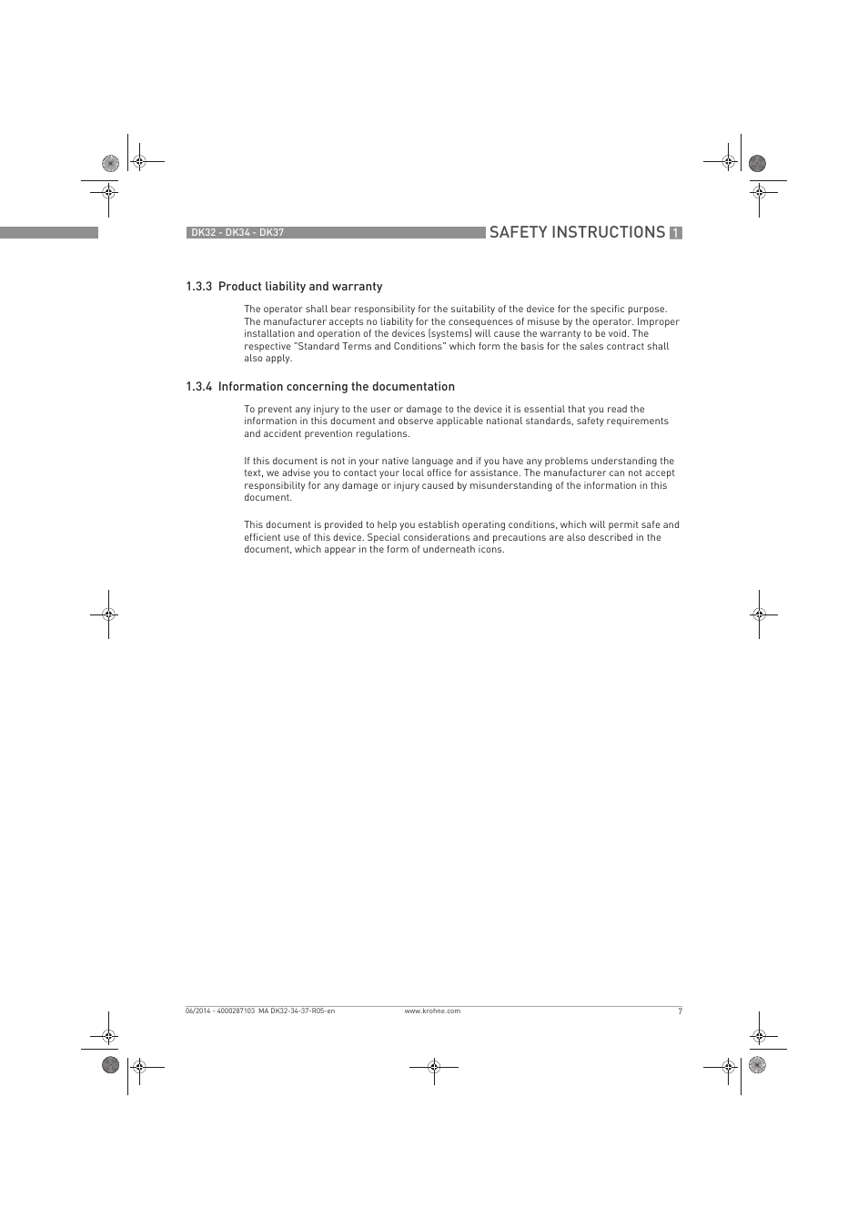 Safety instructions | KROHNE DK 32-DK 34-DK 37 EN User Manual | Page 7 / 40