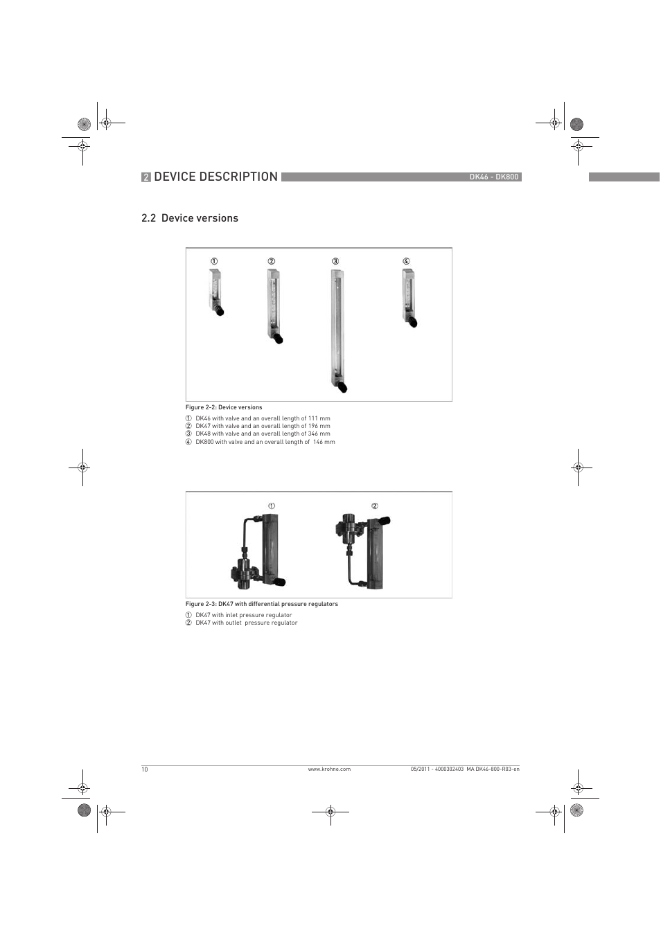 Device description, 2 device versions | KROHNE DK 46-47-48-800 EN User Manual | Page 10 / 40