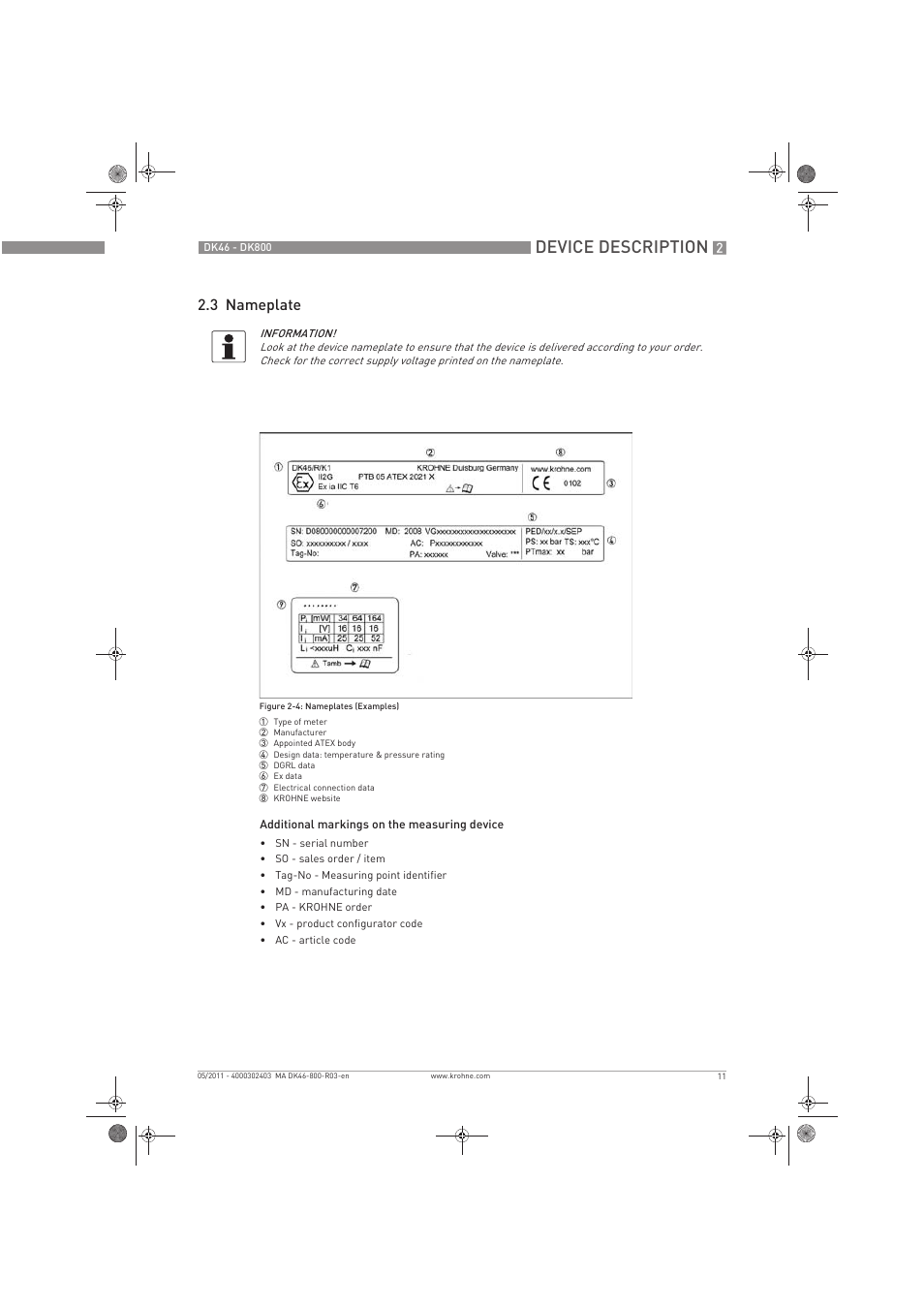 Device description, 3 nameplate | KROHNE DK 46-47-48-800 EN User Manual | Page 11 / 40