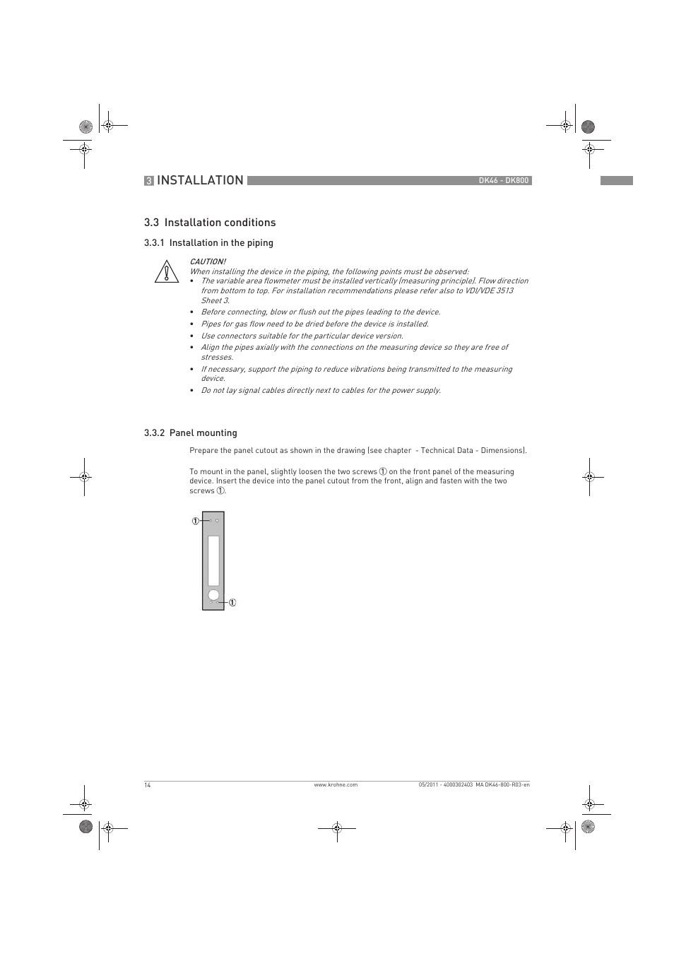 Installation, 3 installation conditions | KROHNE DK 46-47-48-800 EN User Manual | Page 14 / 40