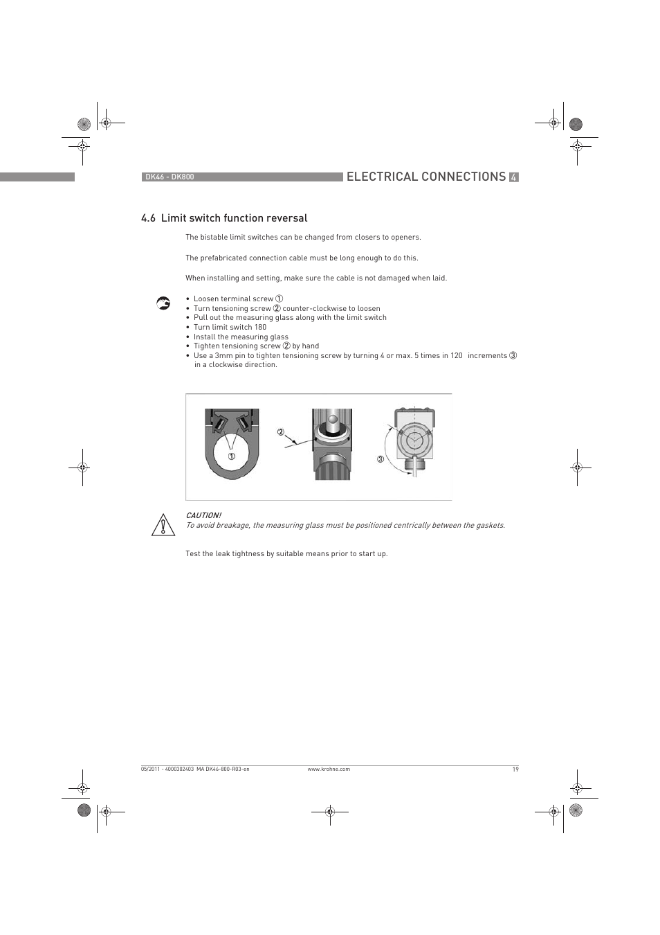 Electrical connections, 6 limit switch function reversal | KROHNE DK 46-47-48-800 EN User Manual | Page 19 / 40