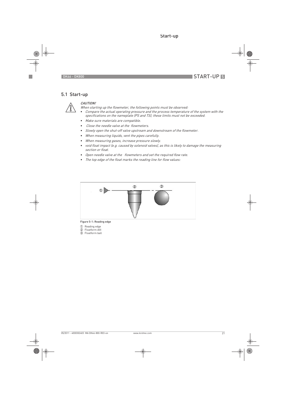 Start-up, Start-up 5.1 start-up | KROHNE DK 46-47-48-800 EN User Manual | Page 21 / 40