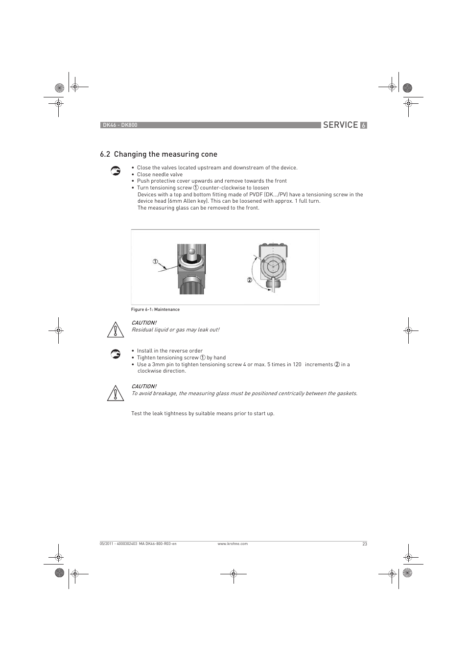 Service, 2 changing the measuring cone | KROHNE DK 46-47-48-800 EN User Manual | Page 23 / 40