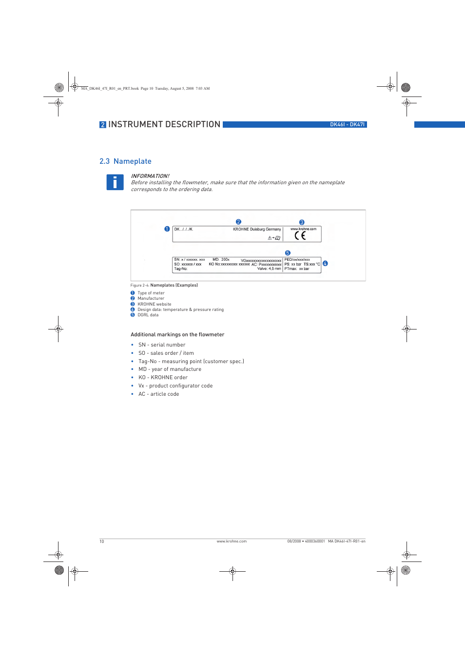 Instrument description, 3 nameplate | KROHNE DK 46 I-DK 47 I EN User Manual | Page 10 / 36