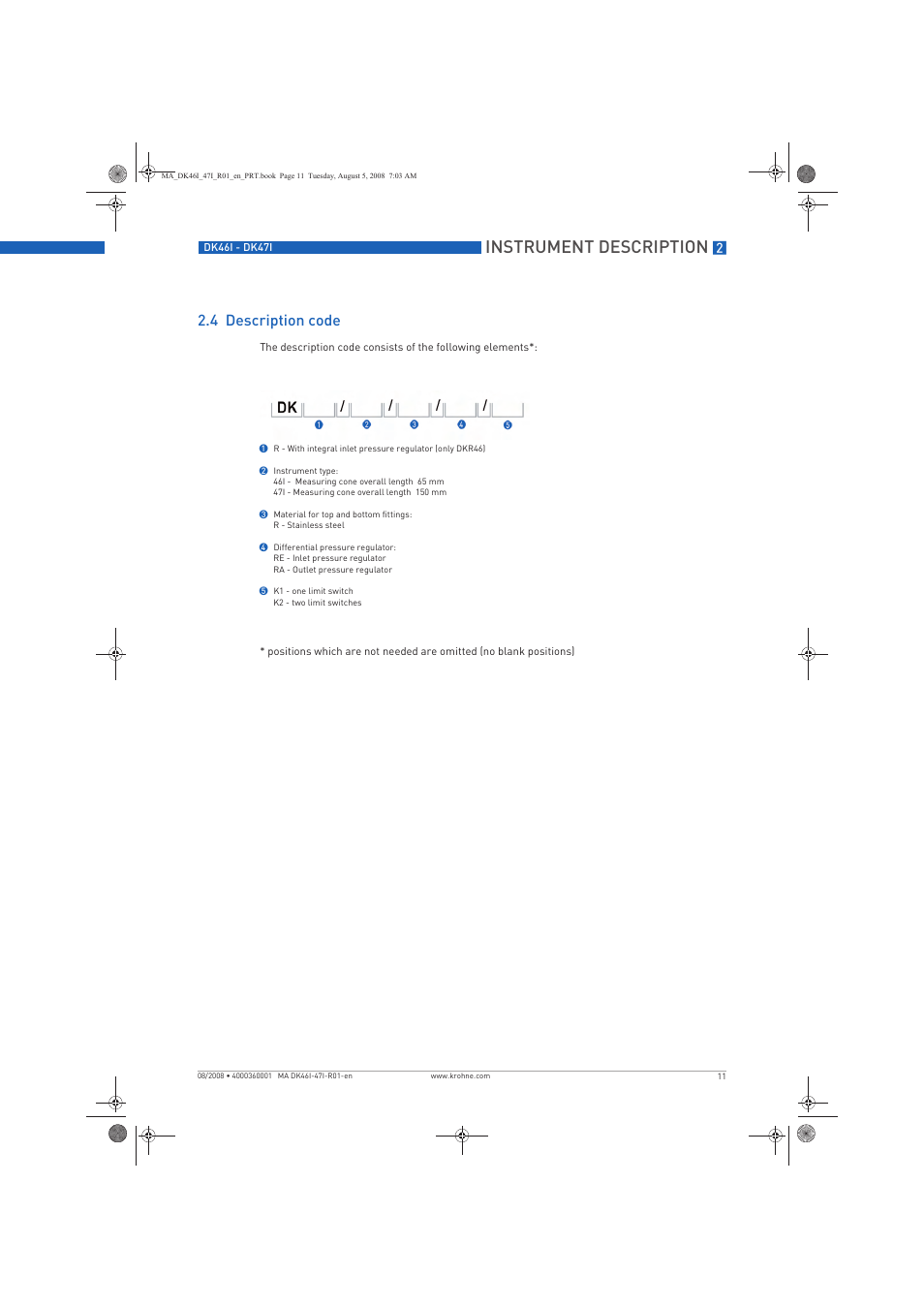Instrument description, 4 description code | KROHNE DK 46 I-DK 47 I EN User Manual | Page 11 / 36