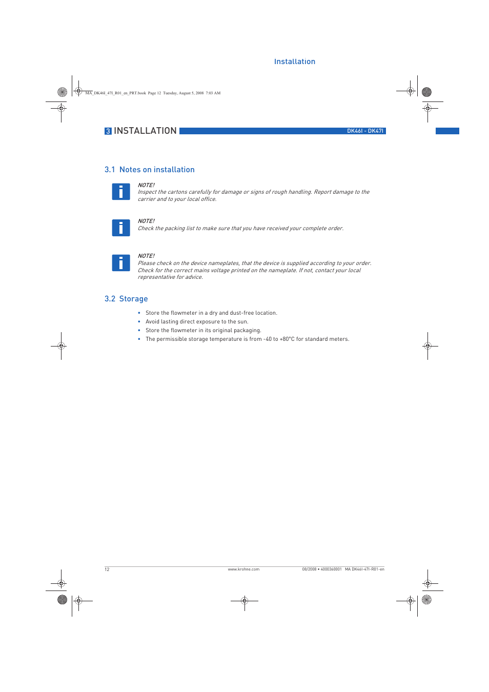 Installation | KROHNE DK 46 I-DK 47 I EN User Manual | Page 12 / 36