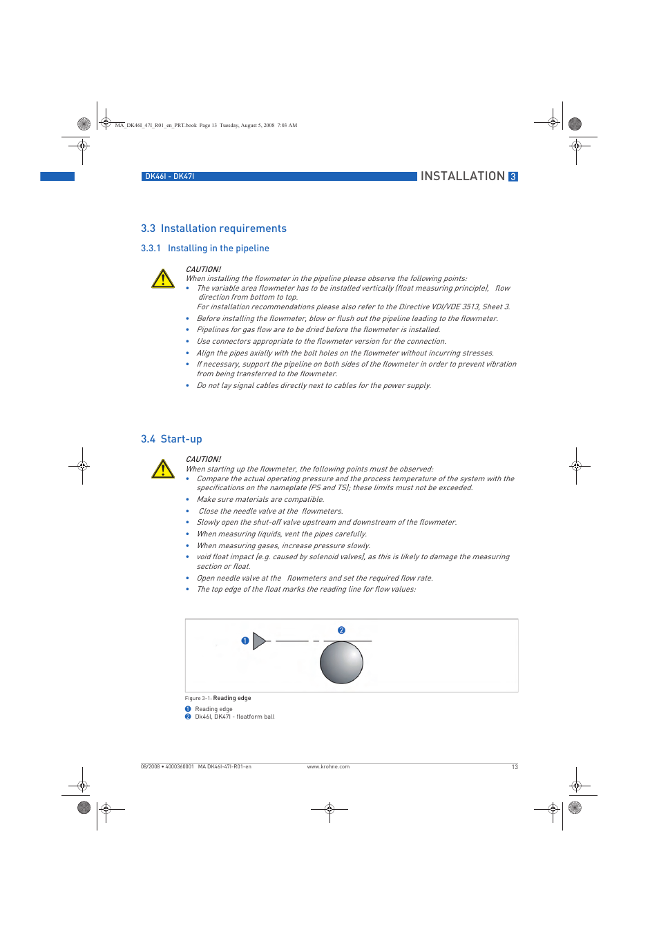 Installation, 3 installation requirements, 4 start-up | KROHNE DK 46 I-DK 47 I EN User Manual | Page 13 / 36