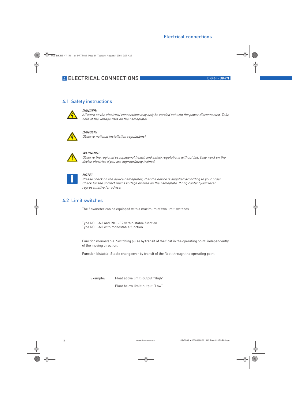 Electrical connections | KROHNE DK 46 I-DK 47 I EN User Manual | Page 14 / 36