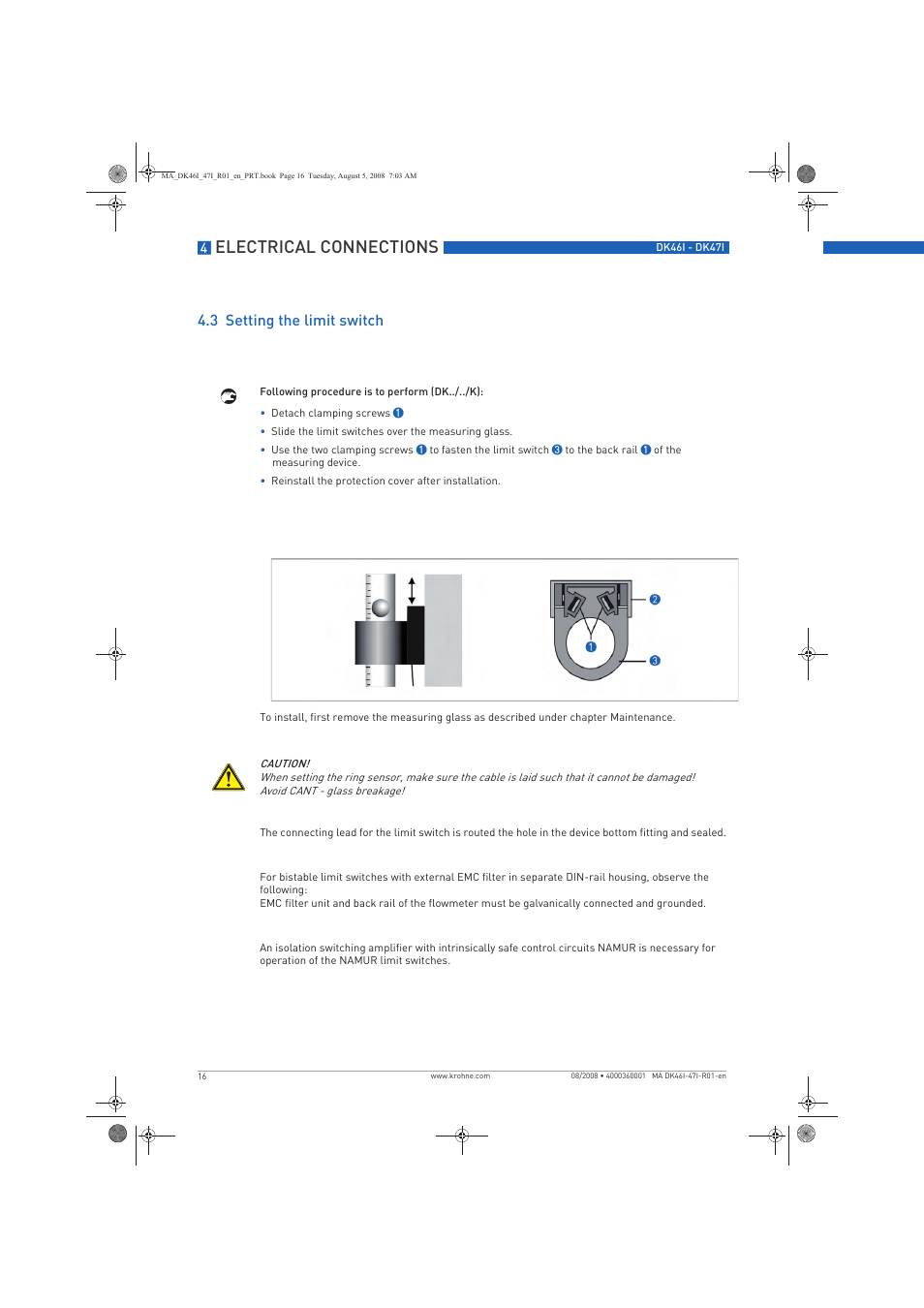Electrical connections, 3 setting the limit switch | KROHNE DK 46 I-DK 47 I EN User Manual | Page 16 / 36
