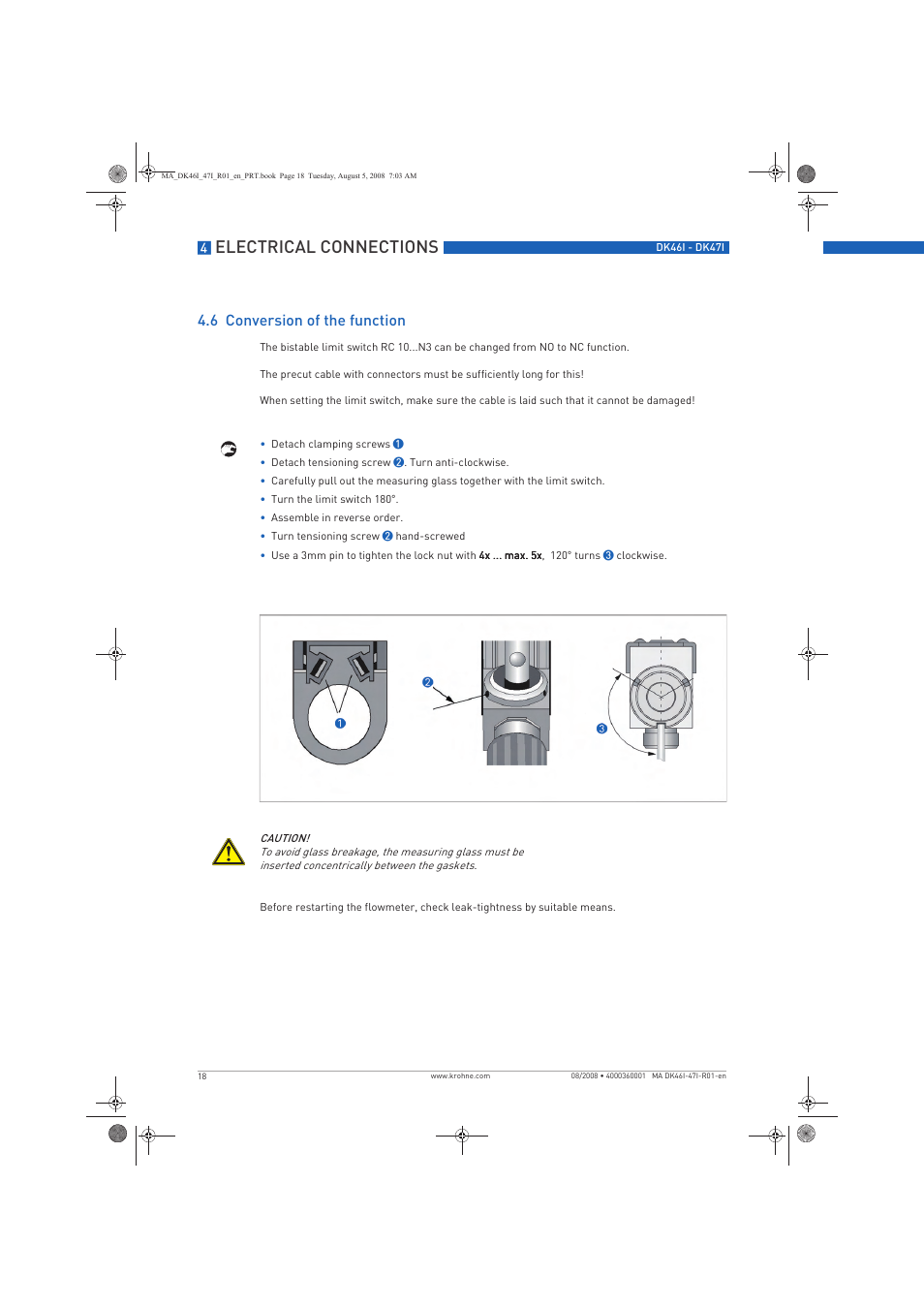 Electrical connections, 6 conversion of the function | KROHNE DK 46 I-DK 47 I EN User Manual | Page 18 / 36