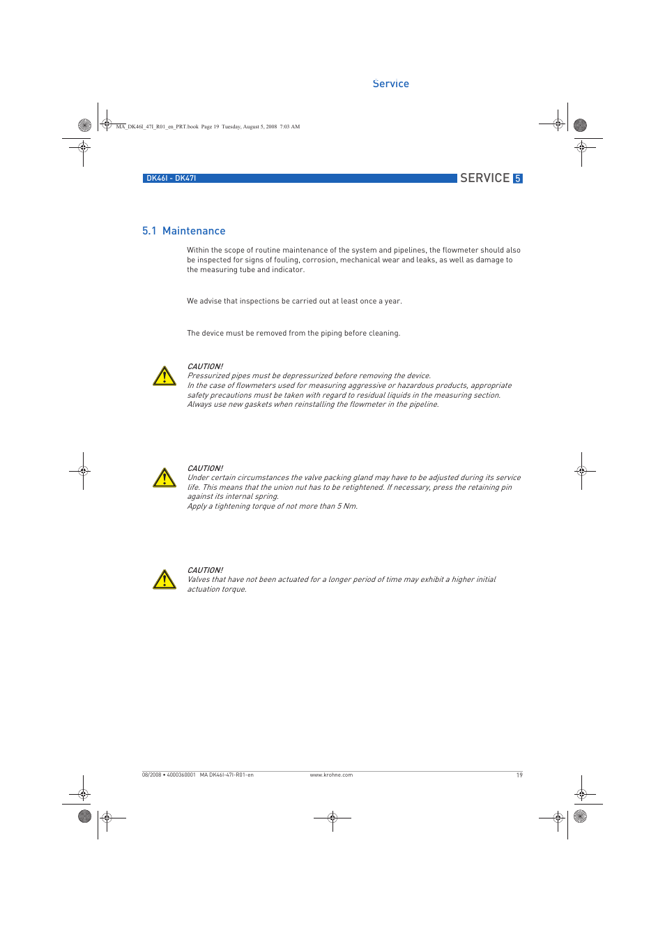 Service, Service 5.1 maintenance | KROHNE DK 46 I-DK 47 I EN User Manual | Page 19 / 36