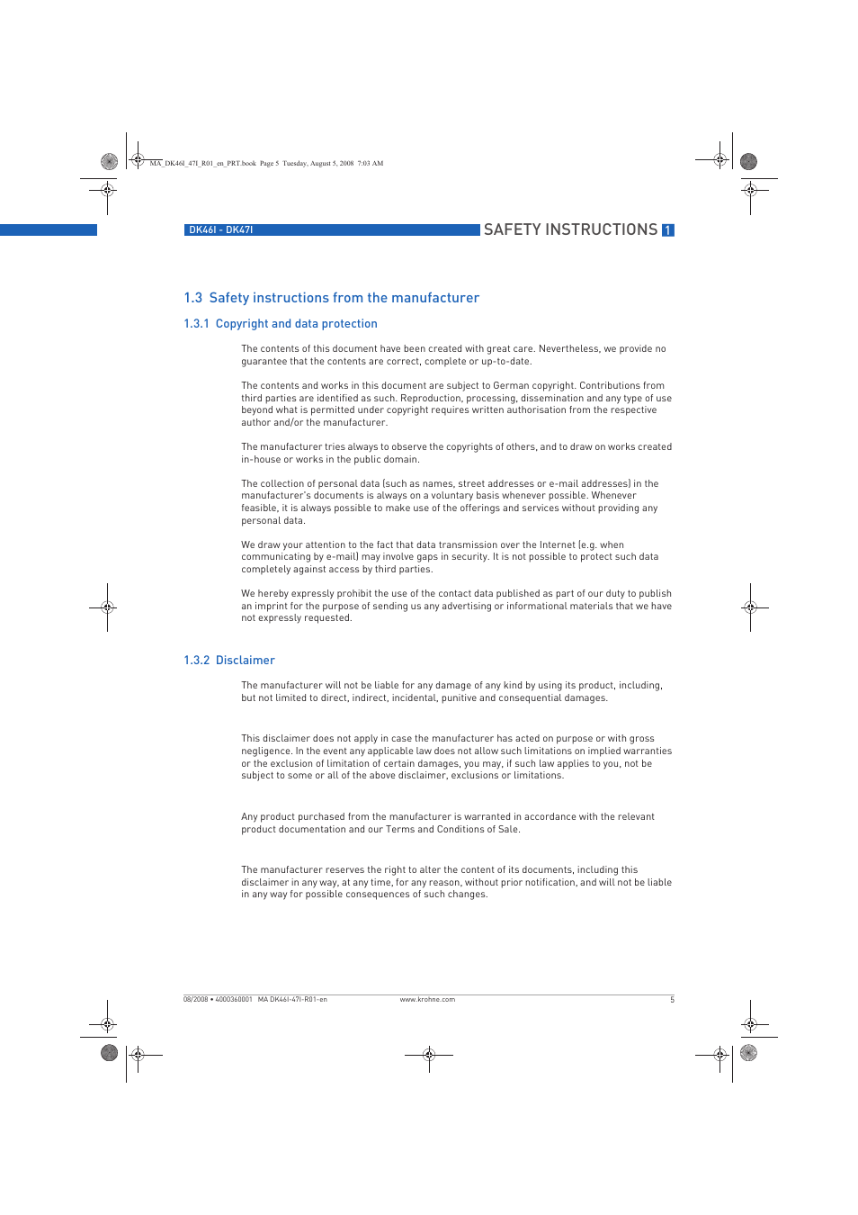 Safety instructions, 3 safety instructions from the manufacturer | KROHNE DK 46 I-DK 47 I EN User Manual | Page 5 / 36